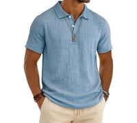 Leinen Poloshirt für Herren Leichtes Sport Henley Shirt Sommer Baumwolle Polohemd Arbeit Business Kurzarm Tops Casual Einfarbig Golf Tshirt Revers Knopfleiste Arbeitstshirts Sportshirt