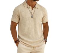 Leinen Poloshirt für Herren Leichtes Sport Henley Shirt Sommer Baumwolle Polohemd Arbeit Business Kurzarm Tops Casual Einfarbig Golf Tshirt Revers Knopfleiste Arbeitstshirts Sportshirt