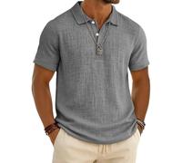 Leinen Poloshirt für Herren Leichtes Sport Henley Shirt Sommer Baumwolle Polohemd Arbeit Business Kurzarm Tops Casual Einfarbig Golf Tshirt Revers Knopfleiste Arbeitstshirts Sportshirt