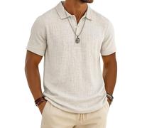 Leinen Poloshirt für Herren Leichtes Sport Henley Shirt Sommer Baumwolle Polohemd Arbeit Business Kurzarm Tops Casual Einfarbig Golf Tshirt Revers Knopfleiste Arbeitstshirts Sportshirt