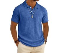 Leinen Poloshirt für Herren Leichtes Sport Henley Shirt Sommer Baumwolle Polohemd Arbeit Business Kurzarm Tops Casual Einfarbig Golf Tshirt Revers Knopfleiste Arbeitstshirts Sportshirt