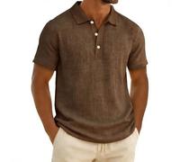 Leinen Poloshirt für Herren Leichtes Sport Henley Shirt Sommer Baumwolle Polohemd Arbeit Business Kurzarm Tops Casual Einfarbig Golf Tshirt Revers Knopfleiste Arbeitstshirts Sportshirt