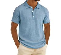 Leinen Poloshirt für Herren Leichtes Sport Henley Shirt Sommer Baumwolle Polohemd Arbeit Business Kurzarm Tops Casual Einfarbig Golf Tshirt Revers Knopfleiste Arbeitstshirts Sportshirt