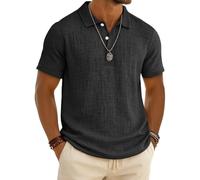 Leinen Poloshirt für Herren Leichtes Sport Henley Shirt Sommer Baumwolle Polohemd Arbeit Business Kurzarm Tops Casual Einfarbig Golf Tshirt Revers Knopfleiste Arbeitstshirts Sportshirt