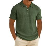 Leinen Poloshirt für Herren Leichtes Sport Henley Shirt Sommer Baumwolle Polohemd Arbeit Business Kurzarm Tops Casual Einfarbig Golf Tshirt Revers Knopfleiste Arbeitstshirts Sportshirt