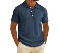 Leinen Poloshirt für Herren Leichtes Sport Henley Shirt Sommer Baumwolle Polohemd Arbeit Business Kurzarm Tops Casual Einfarbig Golf Tshirt Revers Knopfleiste Arbeitstshirts Sportshirt
