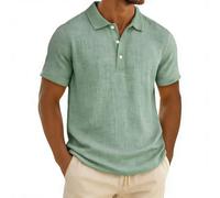 Leinen Poloshirt für Herren Leichtes Sport Henley Shirt Sommer Baumwolle Polohemd Arbeit Business Kurzarm Tops Casual Einfarbig Golf Tshirt Revers Knopfleiste Arbeitstshirts Sportshirt