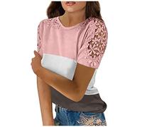 Leinen Shirt Damen Kurzarm Bluse Damen Bluse Rot Damen Sweatshirt Damen Bluse Damen Strandbluse Tunika Damen Elegant Festival Outfit (4-Pink, XL)