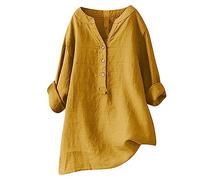 Leinen Shirt Damen Kurzarm Elegant Leinenbluse Sommer Oversize Musselin-Bluse Große Größen Hemdbluse Lang Leinenhemd Schicke Oberteile Leinenblusen Longshirt Hemd Elegante Blusenshirt
