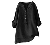 Leinen Shirt Damen Kurzarm Elegant Leinenbluse Sommer Oversize Musselin-Bluse Große Größen Hemdbluse Lang Leinenhemd Schicke Oberteile Leinenblusen Longshirt Hemd Elegante Blusenshirt