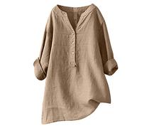 Leinen Shirt Damen Kurzarm Elegant Leinenbluse Sommer Oversize Musselin-Bluse Große Größen Hemdbluse Lang Leinenhemd Schicke Oberteile Leinenblusen Longshirt Hemd Elegante Blusenshirt