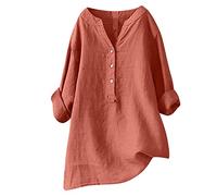 Leinen Shirt Damen Kurzarm Elegant Leinenbluse Sommer Oversize Musselin-Bluse Große Größen Hemdbluse Lang Leinenhemd Schicke Oberteile Leinenblusen Longshirt Hemd Elegante Blusenshirt