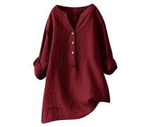 Leinen Shirt Damen Kurzarm Elegant Leinenbluse Sommer Oversize Musselin-Bluse Große Größen Hemdbluse Lang Leinenhemd Schicke Oberteile Leinenblusen Longshirt Hemd Elegante Blusenshirt