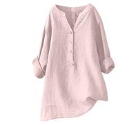 Leinen Shirt Damen Kurzarm Elegant Leinenbluse Sommer Oversize Musselin-Bluse Große Größen Hemdbluse Lang Leinenhemd Schicke Oberteile Leinenblusen Longshirt Hemd Elegante Blusenshirt