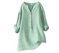 Leinen Shirt Damen Kurzarm Elegant Leinenbluse Sommer Oversize Musselin-Bluse Große Größen Hemdbluse Lang Leinenhemd Schicke Oberteile Leinenblusen Longshirt Hemd Elegante Blusenshirt