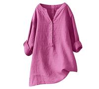 Leinen Shirt Damen Kurzarm Elegant Leinenbluse Sommer Oversize Musselin-Bluse Große Größen Hemdbluse Lang Leinenhemd Schicke Oberteile Leinenblusen Longshirt Hemd Elegante Blusenshirt