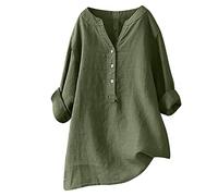 Leinen Shirt Damen Kurzarm Elegant Leinenbluse Sommer Oversize Musselin-Bluse Große Größen Hemdbluse Lang Leinenhemd Schicke Oberteile Leinenblusen Longshirt Hemd Elegante Blusenshirt