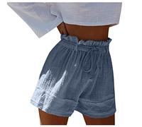 Leinen Shorts Damen High Waist Tunnelzug Sommer Shorts Baumwoll Leinen Hotpants Kurz Elastische Taille Laufshorts Elegant Strand Shorts Locker Harem Shorts Palazzo Hose Kurze