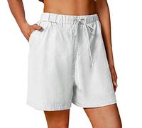 Leinen Shorts Damen Sommer - Kurze Hose Damen Leicht und Luftig Leinenshorts mit Gummizug Taschen Sommerhose Elastische Taille Hotpants Strandshorts Baumwolle Leinen shorts für Damen
