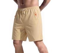 Leinen-Shorts für Herren, Bermuda, kurze Hose und Bermudas | Ramie elastischer Bund Kordelzug Taschen mit Reißverschluss Textur Knitteroptik lockere Passform Mitte Oberschenkel | Strand-Shorts im
