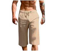 Leinen Shorts Herren,Bermuda Shorts Herren 3/4 Leinenhose Herren Kurz Strandhose Herren Dünn Kurze Sommerhose Herren Leicht Dreiviertel Hose Herren Sommer Weites Bein Sweat Shorts