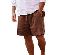 Leinen Shorts Herren Kurze Hose mit 2 Tasche Bermudashorts Hose Sommer Chino Shorts Männer Leichte Luftige Sommerhose Einfarbige Loose Fit Kurze Freizeithose