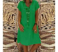 Leinen Sommerkleid, Damen Strandkleid, Sommerkleider Leicht Und Luftig Strandkleid A-Linie Große Größen Leinenkleider Einfarbig Frauen Bohokleid Moderne Funky Leinenstof Ballonkleid Für Mollige Women