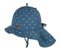 Leinen Sonnenhut Nackenschutz Punkte jeans-blau 49