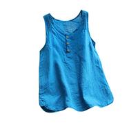 Leinen Tank Top Damen Elegant,Leinenbluse Damen Sommer,Blusentops Damen Ärmellose Rundhals Tshirt Einfarbig Weste Bequem Tanktops Locker Oberteile Sporttop Frauen Leinen Tunika Große Größe S-5XL