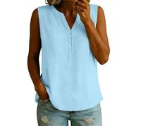 Leinen Tank Top Damen Leicht Elegant Leinenbluse Sommer Baumwolle Weste Lässig Luftig Ärmellose Tanktop Freizeit Einfarbig Hemdbluse für Frauen V Ausschnitt Loose Basic Leinenweste
