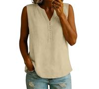 Leinen Tank Top Damen Leicht Elegant Leinenbluse Sommer Baumwolle Weste Lässig Luftig Ärmellose Tanktop Freizeit Einfarbig Hemdbluse für Frauen V Ausschnitt Loose Basic Leinenweste