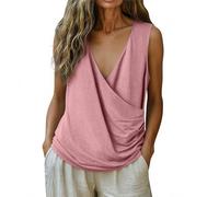 Leinen Tank Top Damen Sommer Elegant Leinenbluse V Ausschnitt Baumwolle Tanktop Einfarbig Blusenshirt für Frauen Freizeit Leichte Leinenweste Loose Basic Longbluse Ärmellose Casual Shirt