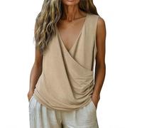 Leinen Tank Top Damen Sommer Elegant Leinenbluse V Ausschnitt Baumwolle Tanktop Einfarbig Blusenshirt für Frauen Freizeit Leichte Leinenweste Loose Basic Longbluse Ärmellose Casual Shirt