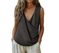 Leinen Tank Top Damen Sommer Elegant Leinenbluse V Ausschnitt Baumwolle Tanktop Einfarbig Blusenshirt für Frauen Freizeit Leichte Leinenweste Loose Basic Longbluse Ärmellose Casual Shirt