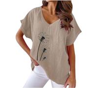 Leinen Top Damen Leinenbluse Sommer V-Ausschnitt Bluse Oversize Langarm Shirt Baumwolle Leinen Hemdbluse Kurzarm Elegant Übergröße Longbluse Festliche Oberteil Einfarbig Lose Leinenoberteile