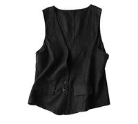 Leinen Weste Damen - Anzugweste Für Damen Vintage Damenwesten Leinen-Weste Elegante Ärmellos Weste Mit Knöpfen Anzugjacke Tank Top Sommer Deckmantel V-Ausschnitt Smokingweste Ärmellos Blazer Jacke
