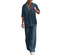 Leinen Zweiteiler Damen Sommer Tshirt Und Hose Trainingsanzug Baumwolle Leinen Freizeitanzug Mit Taschen Y2k Clothes Loungewear Anzug Leinenanzug Damen