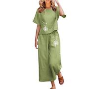 Leinenanzug Damen Zweiteiler Hosenanzug Hochzeit Festlich Elegant 2 Teilig Loungewear Einfarbig Sommer Outfits Streetwear Freizeitanzug Anzug Zweiteiler Tracksuit Set Damen