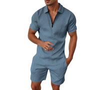 Leinenanzug Herren Sommer Hemd Mit Shorts Set Outfit Business Hausanzug Baumwolle Zweiteiler 2 Teiler Men Anzug Sommeranzug Leicht Hose Tracksuit Klamotten Jogging Trainingsanzug Jumpsuit Modern L