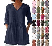 Leinenbluse Damen, Blusenshirt Langarm Sommer Leinen Shirt Sommerblusen Leicht Strand Tunika Luftig Boho Elegante Oberteile Tshirt Longshirt Blusen & Tuniken Für Damen Primeday 2025 Angebote