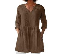 Leinenbluse Damen, Blusenshirt Langarm Sommer Leinen Shirt Sommerblusen Leicht Strand Tunika Luftig Boho Elegante Oberteile Tshirt Longshirt Blusen & Tuniken Für Damen Sale Angebote Kleidung