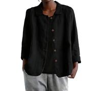 Leinenbluse Damen Elegant Leicht Langarm Longshirt Baumwolle Leinen Oversized Blusen & Tuniken für Damen Lassiges Strand Revers Hemdbluse Sommer Musselin Bluse Freizeit Frauen Basic Longbluse