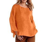 Leinenbluse Damen Elegante Baumwolle Leinen Tshirt Leinenshirt Lose Kurzarm Blusen Frau Longshirt Oversized Tee T-Shirt Teenager Mädchen Freizeit Longbluse Leinenhemd Große Größen Oberteile