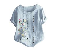 Leinenbluse Damen Große Größen - Sommer Oberteile Kurzarm mit Stickerei Muster Leinenhemd T Shirt Baumwolle und Leinen Lässig Locker Boho Tunika Hemd Tops T-Shirts Blusen & Tuniken für Damen