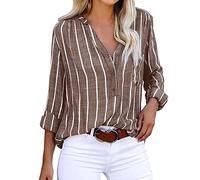 Leinenbluse Damen Hemd mit Brusttasche - Knopfleiste Bluse Damen T-Shirt Baumwolle Leinen Sommer Oberteile Revers Leinenhemd Kurzarmshirt Blusenshirt Tunika Arbeits Tops T-Shirts & Blusen für Frauen