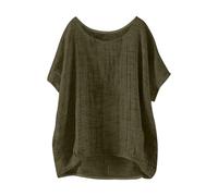 Leinenbluse Damen Langarm Kurzarm Solid Casual Loose Leinen Top Sommer Tshirt Oberteile Longshirt Boxy Shirt Weiße Blusen Oversize Basic Oversized Pullover Leichte Sommerbluse T-Shirt Große Grün M