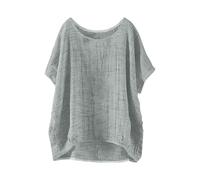 Leinenbluse Damen Langarm Kurzarm Solid Casual Loose Leinen Top Sommer Tshirt Oberteile Longshirt Boxy Shirt Weiße Blusen Oversize Basic Oversized Pullover Leichte Sommerbluse T-Shirt Große Grey 4XL