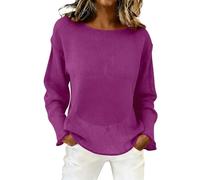 Leinenbluse Damen Langarm Mit U-Boot-Ausschnitt Durchsichtigem Leichtem Strickpullover Und Häkelmuster Shirt Kurzarm Blusen & Tuniken Für Sommer Oberteile Baumwoll Oversize T-Shirt Tshirt Lang Lila M