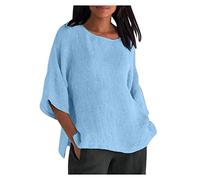 Leinenbluse Damen Musselin Bluse Damen Lang Longbluse Musselin Bluse Tunika Lange Elegant Schlupfbluse Mit Knopfleiste Sommer Longshirt Große Größen Lang Stehkragen Leinen Oberteile Leinenbluse