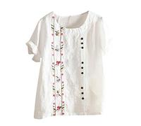 Leinenbluse Damen Oversize Kurzarm: Sommerbluse Damen Leicht Elegant Blusenshirt Große Größen Longbluse Rundhals Damenblusen Vintage Longbluse Leinen-Shirts Overzised Sweatshirt Festliche Blusen